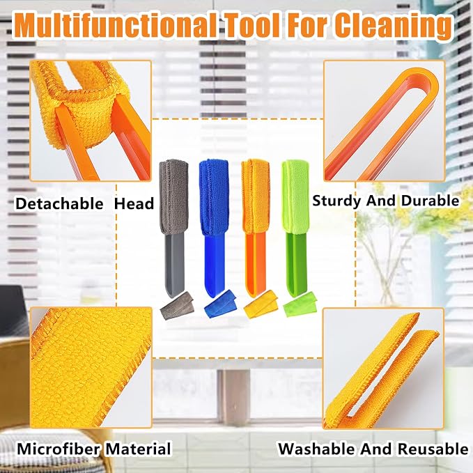 4 Pack Microfiber Blinds Duster, 4 Removable and Washable Sleeves, Cleaner - Image 4