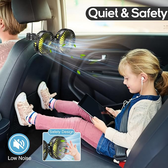 Dealswin Car Fan for Backseat kids, Dual Head USB Car Seat Fans, 360° Rotatable - Image 6