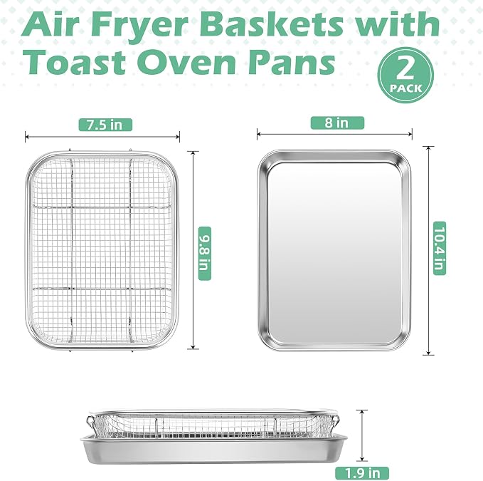 TeamFar Air Fryer Basket for Oven, 2 Set Air Fryer Accessories, 10.4” x 8” | - Image 2