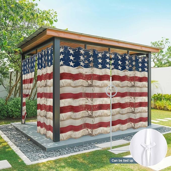 4th of July Outdoor Curtains for Patio USA Flag Independence Day Vintage - Image 7