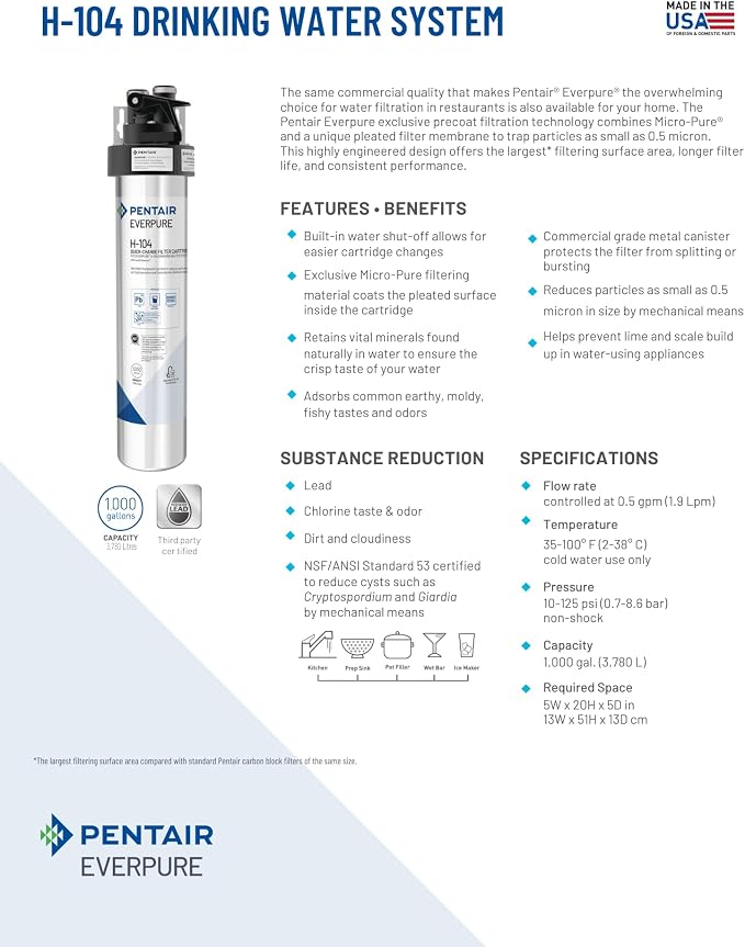Pentair Everpure H-104 Drinking Water System, Includes Filter Head, Filter - Image 5