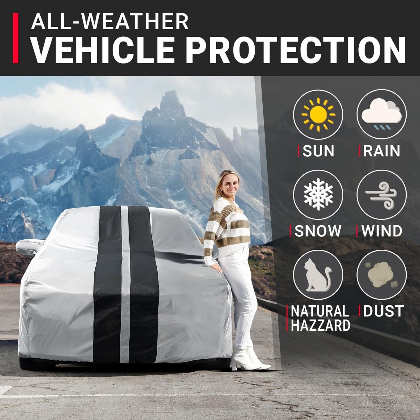 iCarCover Custom Car Cover for Buick Regal (1988-2020) Waterproof All-Weather Rain Snow UV Sun Protector Full Exterior Indoor Outdoor Car Cover (Stripe - Gray/Black)