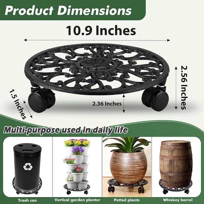 3 Packs 11 Inch Rolling Plant Stand - Image 4