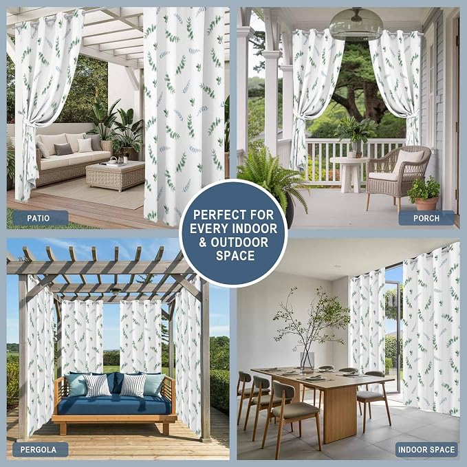 Leaf Outdoor Curtains for Patio Summer Jugal Leaves Pastoral Plant Waterproof - Image 8