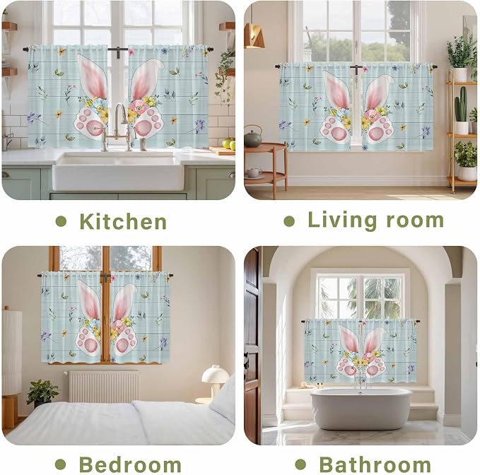 Easter Kitchen Curtains 45 Inch Long 2 Panel Set, Rod Pocket Window Treatment - Image 8