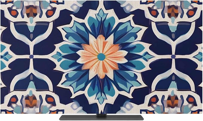 Retro Moroccan Geometric Texture Indoor TV Cover, Elastic TV Screen Protector by Unknown