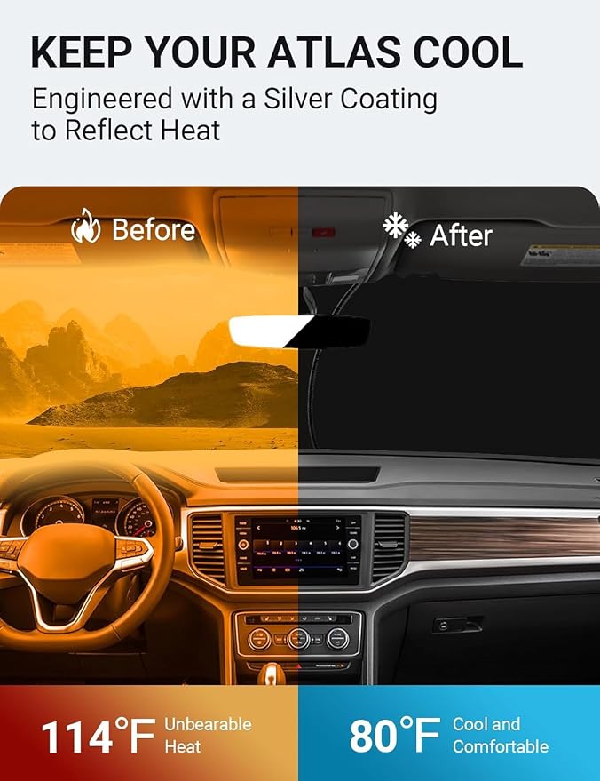 Proadsy Windshield Sun Shade Custom Fit Volkswagen Atlas 2018-2024 2025 2026 - Image 2