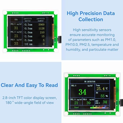 Portable Air Quality Monitor Indoor, 2.8in PM1.0, PM10.0 Air Quality Tester - Image 6