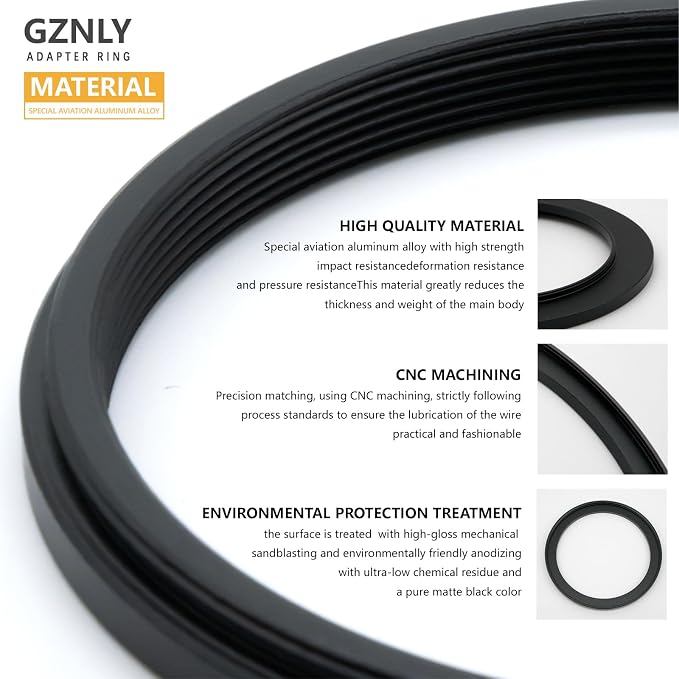 62mm to 58mm Step Up Ring Filter Adapter Black Metal Step up Adapter Rings - Image 3