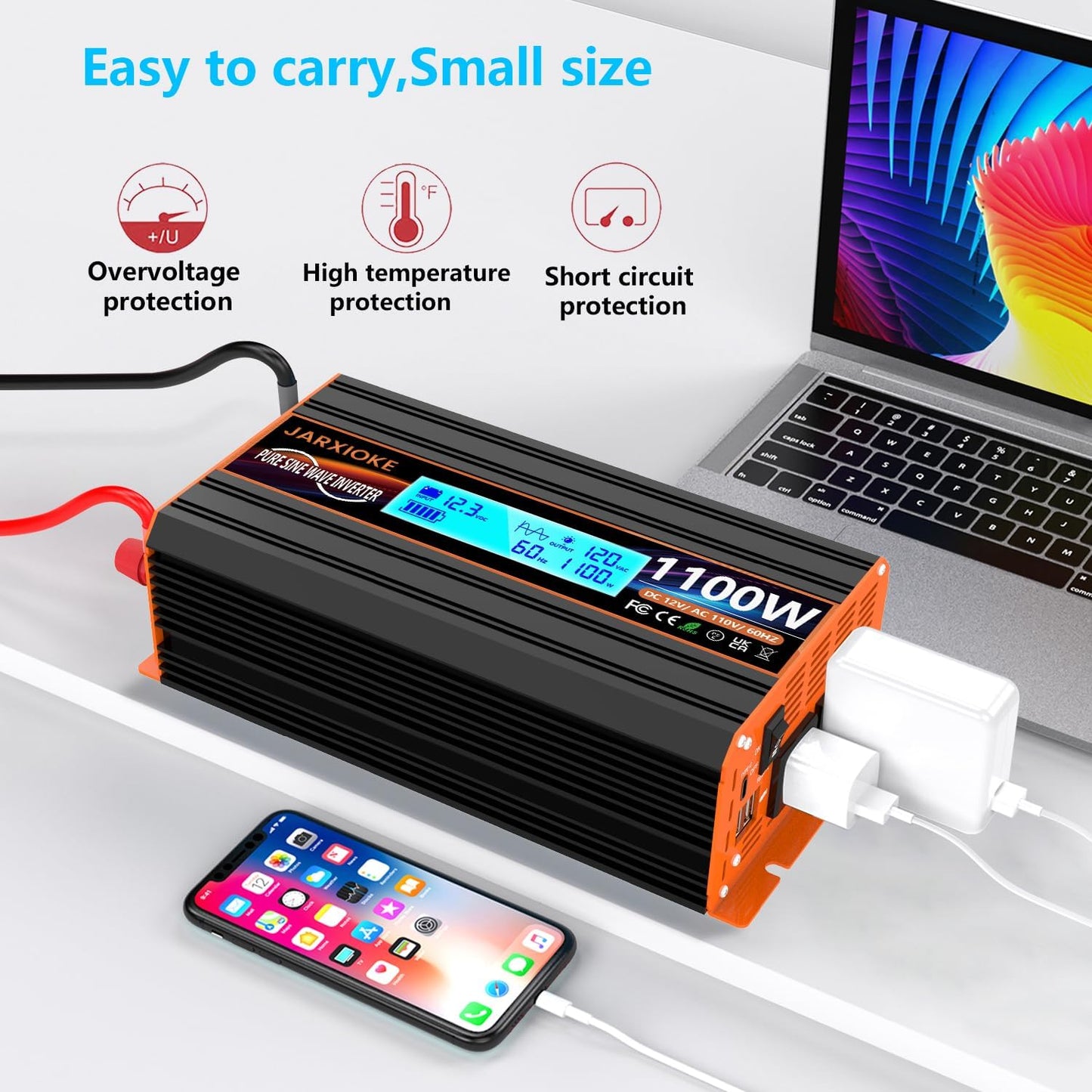 1100 Watt Pure Sine Wave Power Inverter 12V DC to 110V 120V Converter for Family RV Off Grid Solar System Car with Type-C Ports 2 AC Power Outlets Dual USB Ports LCD Display Wireless Remote Control…