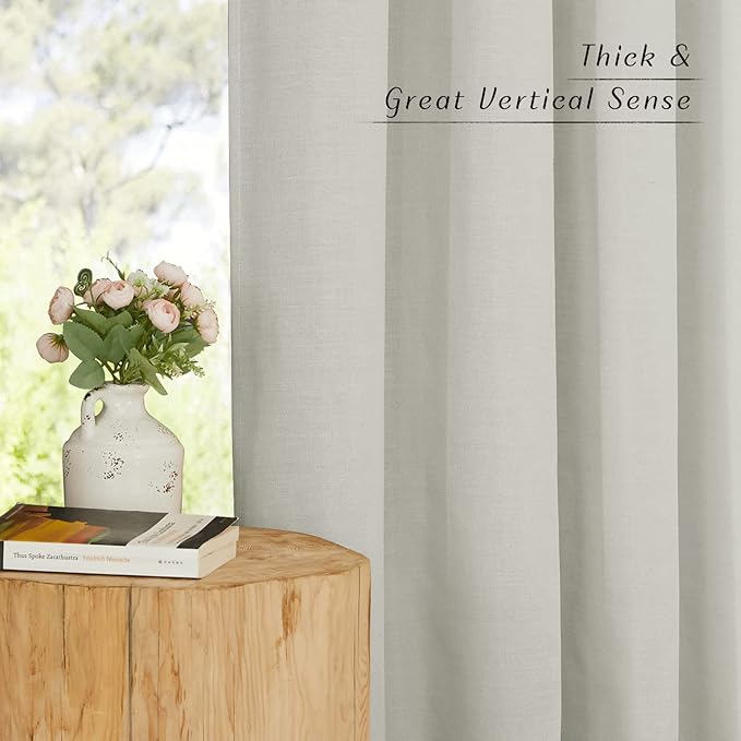 NICETOWN Gray Linen Kitchen Curtains 36 inch Length, Decorative Thick Flax Small Window Treatments Privacy Assured with Light Filtering for Bedroom/Bathroom, W55 x L36, 2 Panels