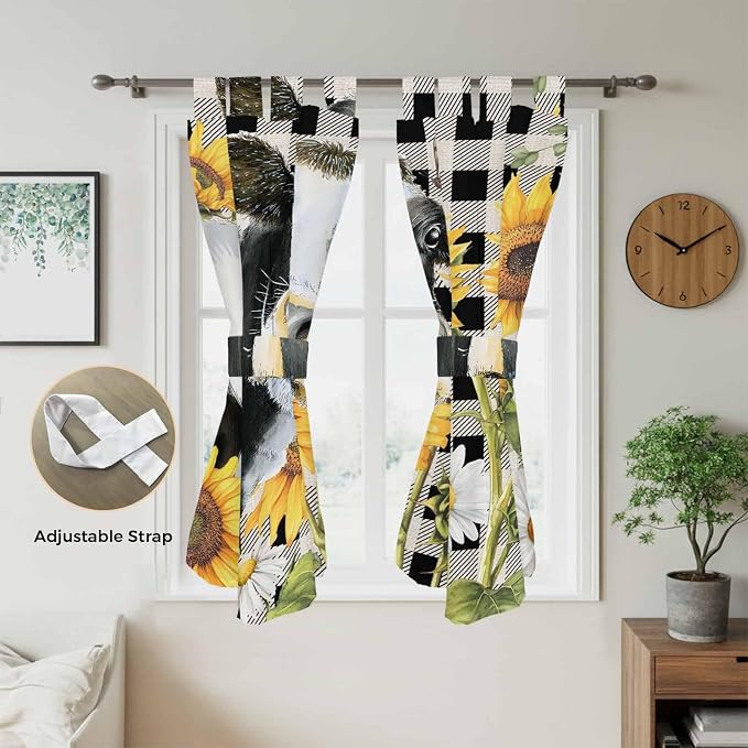 Retro Sunflowers Bathroom Curtains 63 Inch Length, Window Curtains Tab Top - Image 5