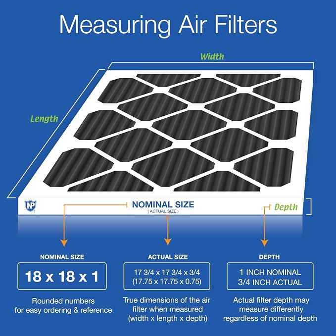 Nordic Pure 18x18x1 Pleated MERV 8 Pure Carbon Air Filters 12 Pack | Actual - Image 2
