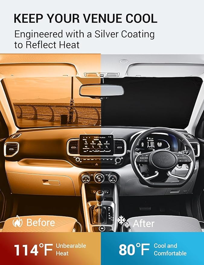 Proadsy Windshield Sun Shade Custom Fit 2020-2023 2024 2025 2026 Hyundai Venue - Image 3