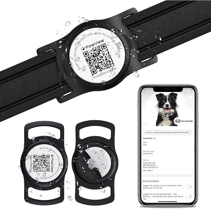 for AirTag Dog Collar Holder, Waterproof Smart QR Code Holder by PawView