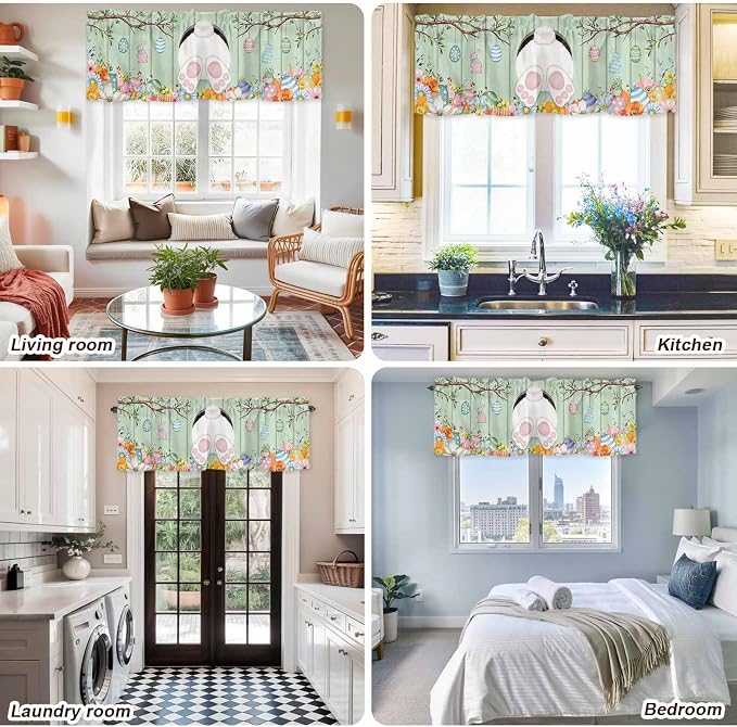 Easter Curtain Valances for Windows, Kitchen Valance Window Treatment, Spring - Image 9