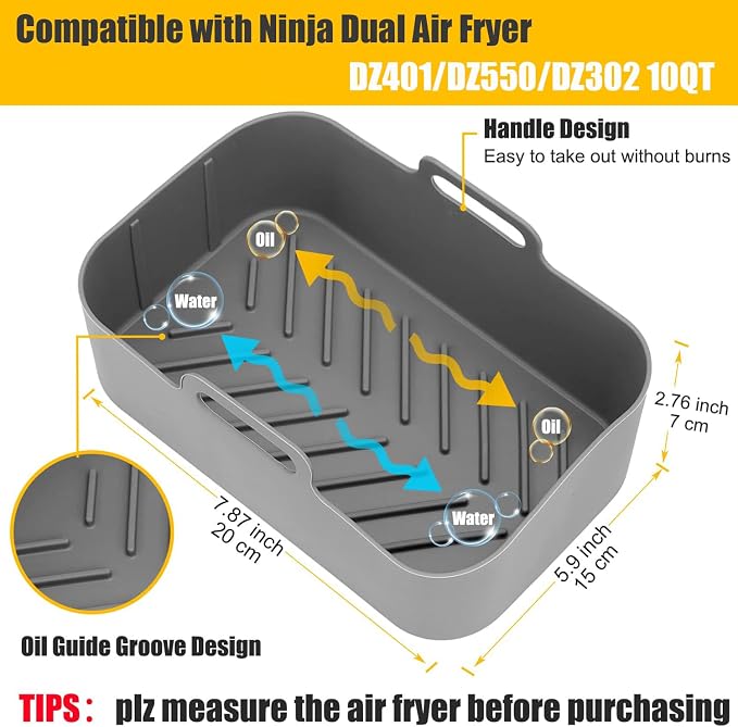 2PCs Air Fryer Silicone Liners for Ninja Foodi DualZone XL 2-Basket DZ550 - Image 2