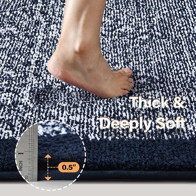 48x24 Long Bathroom Rugs Washable Non Slip, Dark Blue Bath Mat for Bathroom Floor Tub, Soft Absorbent Quick Dry Mats for Shower,Bathtub,Home Decor