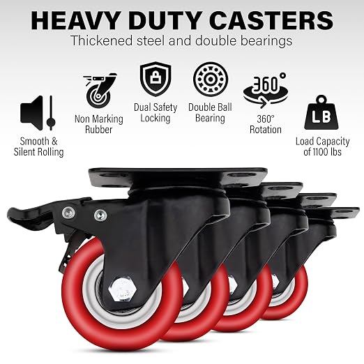 2 Inch Caster Wheels Heavy Duty Casters Set of 4 Lockable Cart Wheels - Image 3