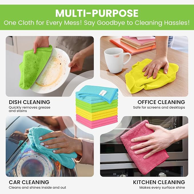 34 Pack Microfiber Cleaning Cloth, 4 Assorted Colors Cleaning Rags - Image 4