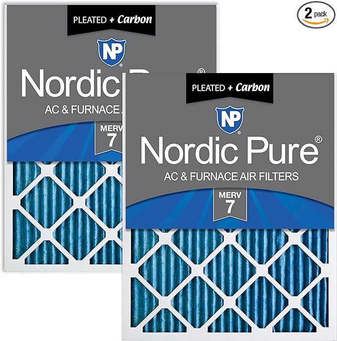Nordic Pure 14x14x1 Pleated MERV 7 Plus Carbon Air Filters 2 Pack | Actual by NordicPure