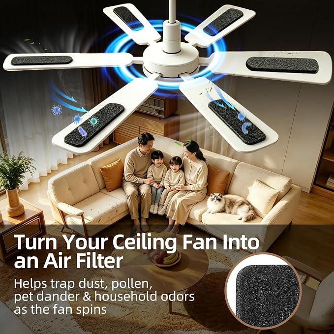 Ceiling Fan Filters for Blades 20 Pack, Activated Carbon Fan Filter, Fan Blade - Image 2
