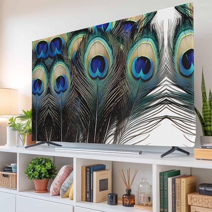 Beautiful Peacock Feathers Indoor TV Cover, Elastic TV Screen Protector Blue - Image 6