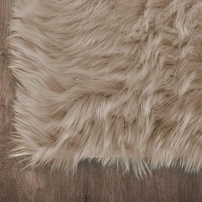 Latepis Runner Faux Fur Rug Camel Beige 2x6 Rugs Fluffy Furry Washable Sheepskin Rug Small Area Rugs for Living Room Sofa Bedroom Carpets Sheepskin