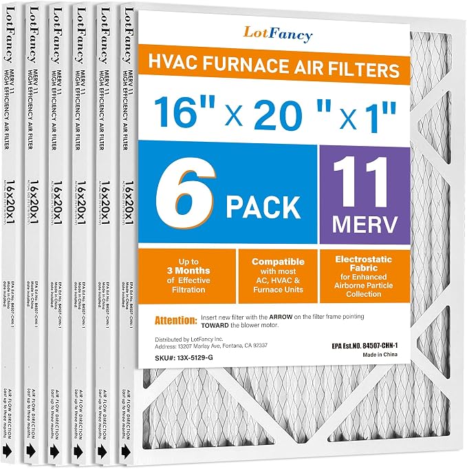 LotFancy 16x20x1 Air Filter MERV 11 6-Pack, Electrostatic Pleated AC Furnace by LotFancy