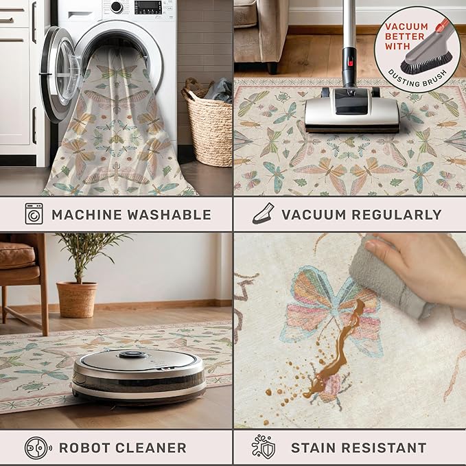 Hazo Haus Light Pink Washable Bathroom Rug - 2x4 Small Kitchen Rugs for Powder Room, Front Door Indoor Entrance, Low Pile Stain Resistant, Colorful Pastel Aethestic