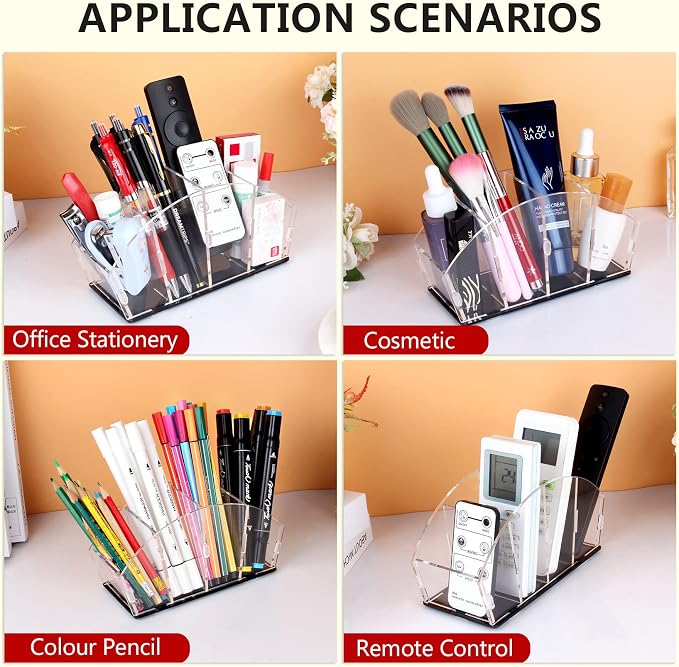 TV Remote Control Holder Organizer Acrylic 4 Compartments, Assembly Makeup - Image 3