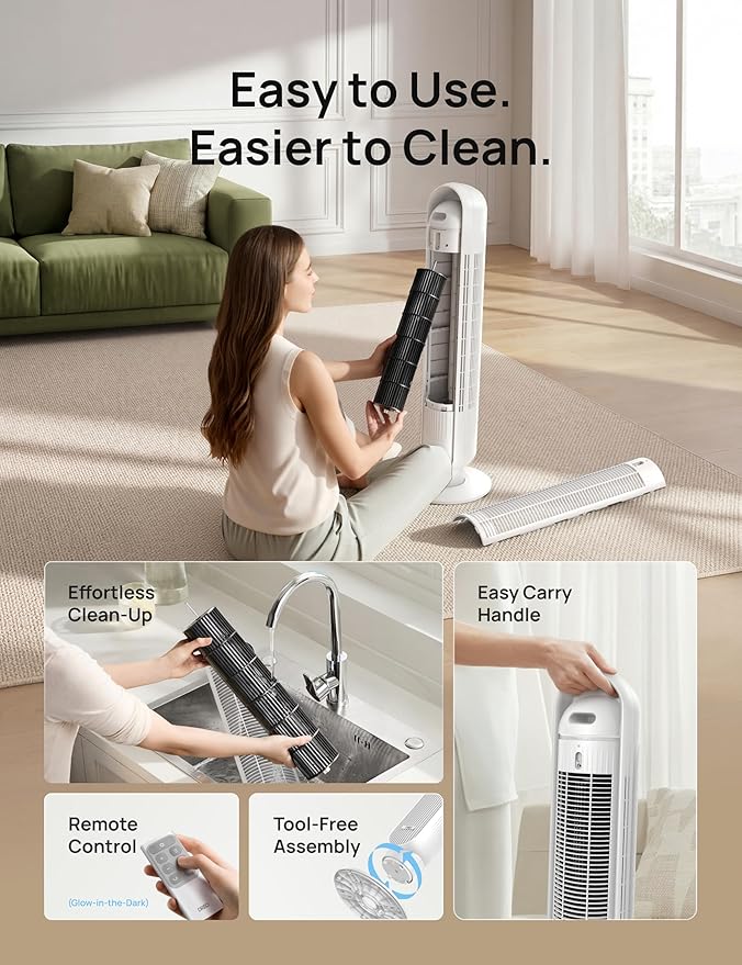 DREO Tower Fan for Bedroom, 2026 Upgraded DC Motor, 28ft/s High Velocity - Image 6