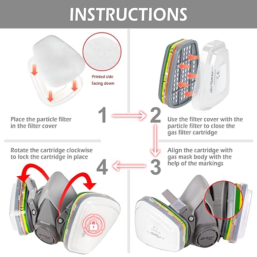 AirGearPro M-500 ABEK1-P2 Reusable Respirator Mask | Anti-Dust Gas mask Ideal - Image 3