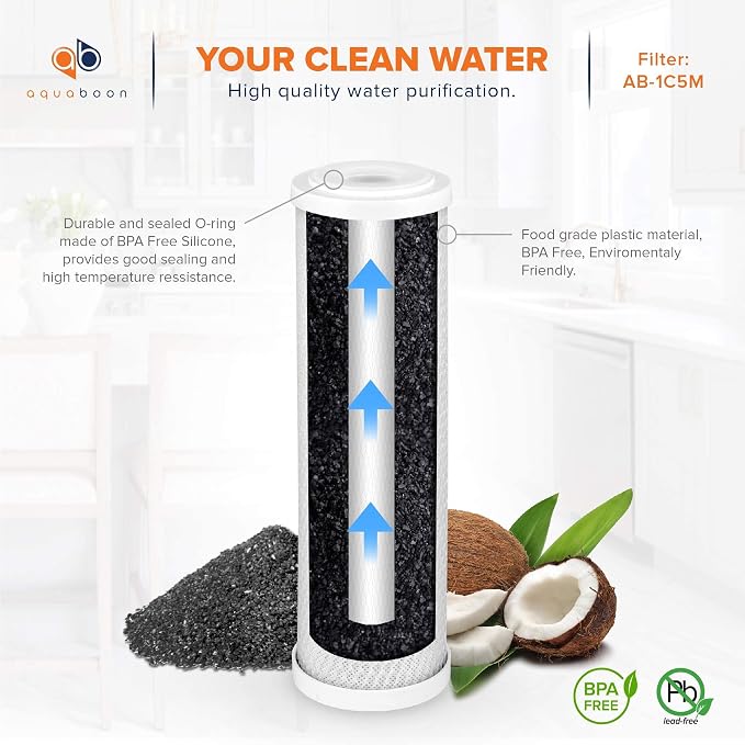 Aquaboon 5 Micron 10 x 2.5 Carbon Block Water Filter Cartridge CTO Whole House - Image 4