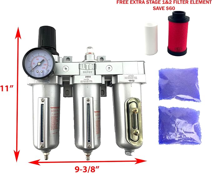 3 STAGE, HEAVY DUTY INDUSTRIAL GRADE FILTER REGULATOR COALESCING DESICCANT - Image 2