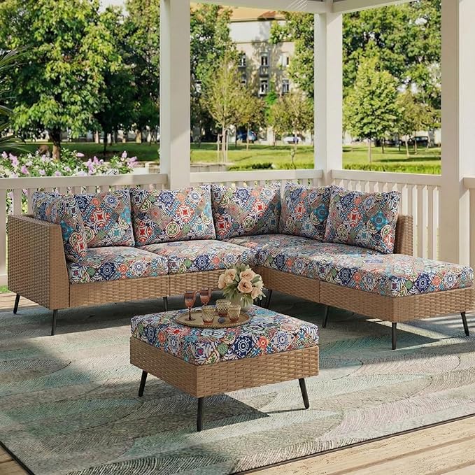 hyha Printed Couch Cushion Covers, Floral Sofa Covers Washable for 3 Cushion Couch, Stretch Pattern Outdoor Cushion Covers for Patio Furniture with Elastic Bottom(3 Packs, Patchwork Moroccan)