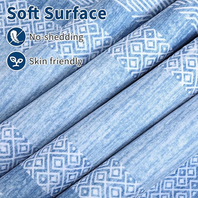 GarveeHome Small Bedroom Area Rug 3x5 Bordered Area Rug for Living Room Nursery Non Slip Kitchen Throw Carpet Low Pile Modern Rugs Washable Bathroom Mat Soft Rugs for Laundry, Light Blue