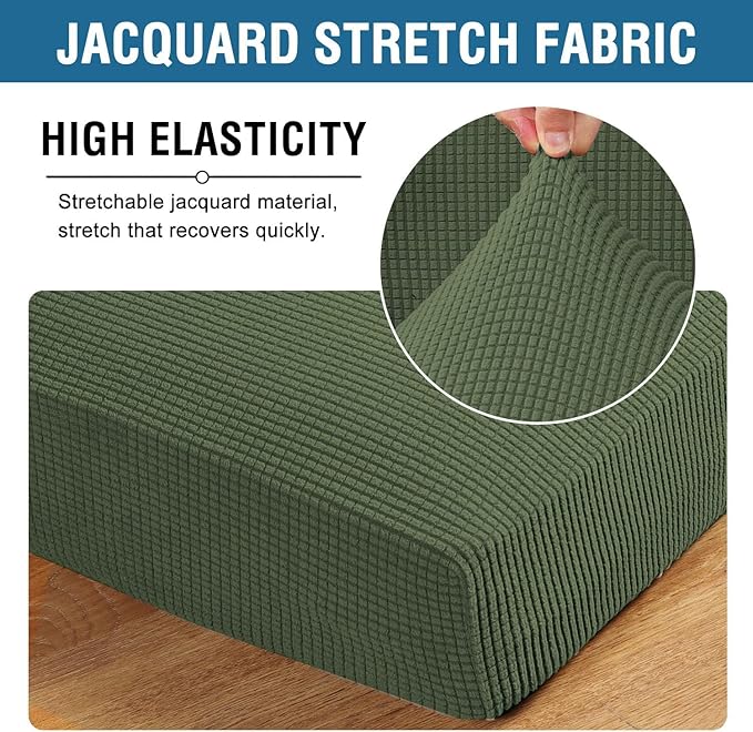 H.VERSAILTEX Super Stretch Individual Seat Cushion Covers Sofa Covers Couch Cushion Covers Slipcover Sets Thick Jacquard Textured Twill Fabric (1 Piece Loveseat Cushion Cover, Bronze Green)