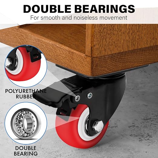 2 Inch Caster Wheels Heavy Duty Casters Set of 4 Lockable Cart Wheels - Image 5