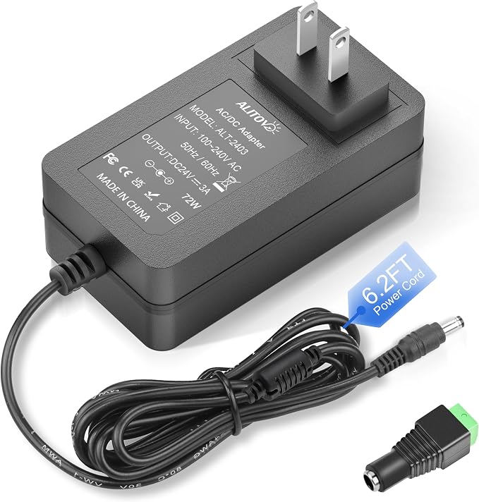 ALITOVE 24V 3A Power Supply 72W AC Adapter Power Cord 100-240V 50-60Hz to DC 24 by ALITOVE