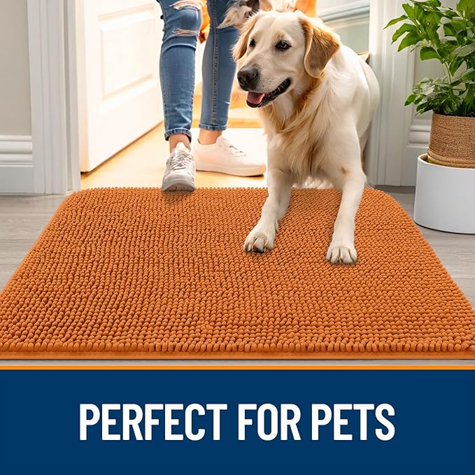 OLANLY Dog Door Mat for Muddy Paws 48x30, Absorbs Moisture and Dirt, Absorbent Non-Slip Washable Doormat, Quick Dry Chenille Mud Mat for Dogs, Entry Indoor Entryway Carpet for Inside Floor, Clay