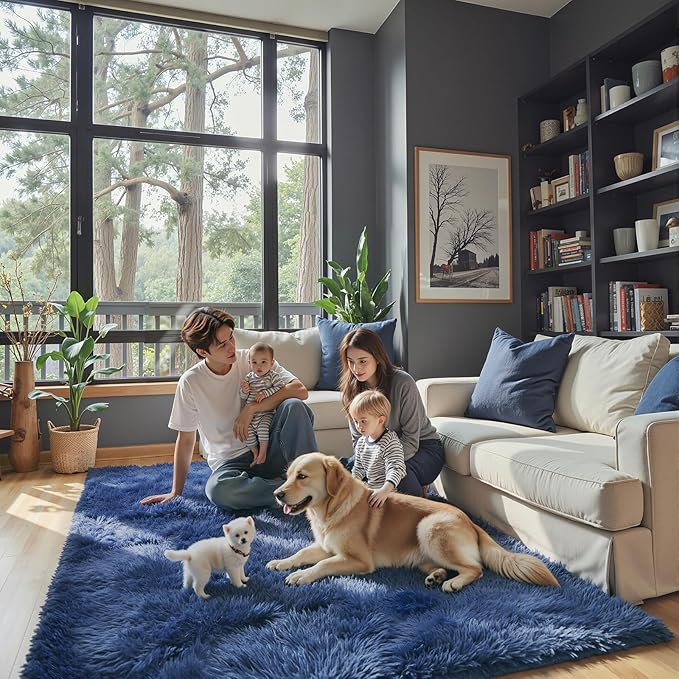 Rugs for Living Room 6x9, Alfombras para Salas Shag Large Plush Soft Area Rug, Shaggy Carpets for Bedroom, Kids Boys Girls Home Decor Aesthetic(Royal Blue, 6 x 9)