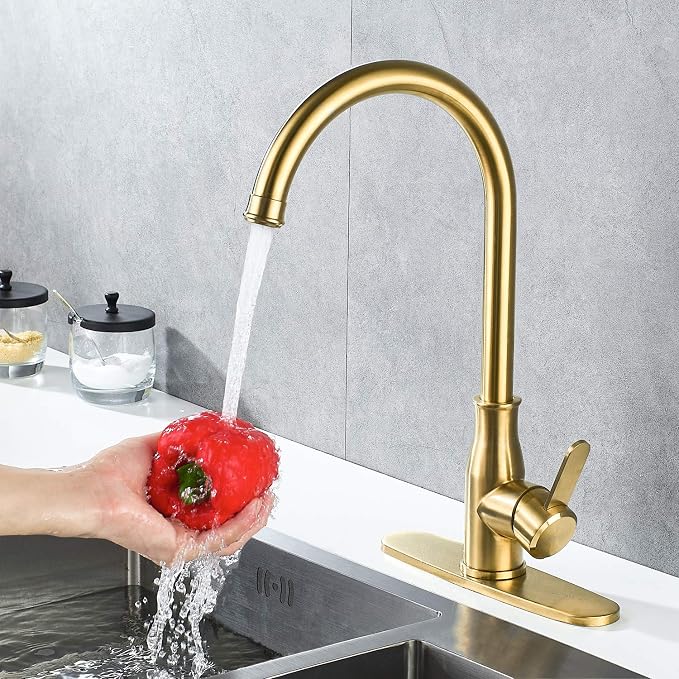 Brushed Gold Kitchen Faucet ，Modern High Arc Bar Sink Faucet ，Commercial - Image 6
