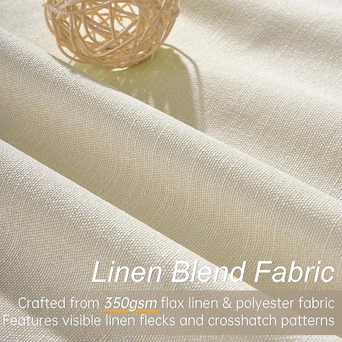Topfinel 94 Inches Long Cream Colored Custom Blackout Linen Curtains, Ivory Pinch Pleated Noise Cancelling Curtains with Pin Hooks for Traverse, Burlap Viral Drapes 2 Panels for Living Room Bedroom