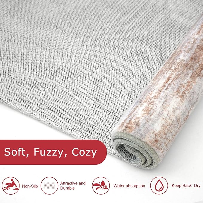KOZYFLY Abstract Modern 3x5 Ft Area Rug in Grey Brown- Non-Slip and Machine Washable Indoor Rug, Versatile for Entryway, Kitchen, Living Room, Bedroom, Laundry or Nursery Door Mat