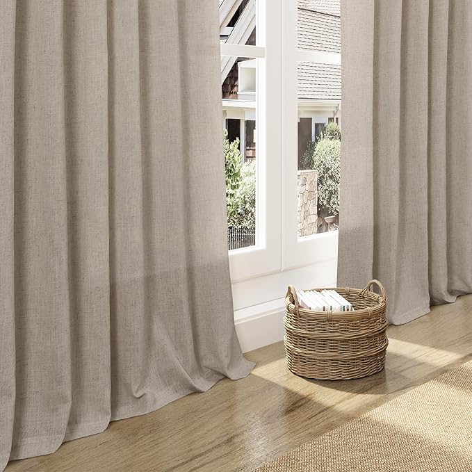 Nanspring Cobblestone Linen Curtains for Living Room 100 Inches Long Light Filtering Semi Sheer Curtain Back Tab Modern Farmhouse Decor Elegant Drapes for Bedroom Dinner Room 52x100, 2 Panels