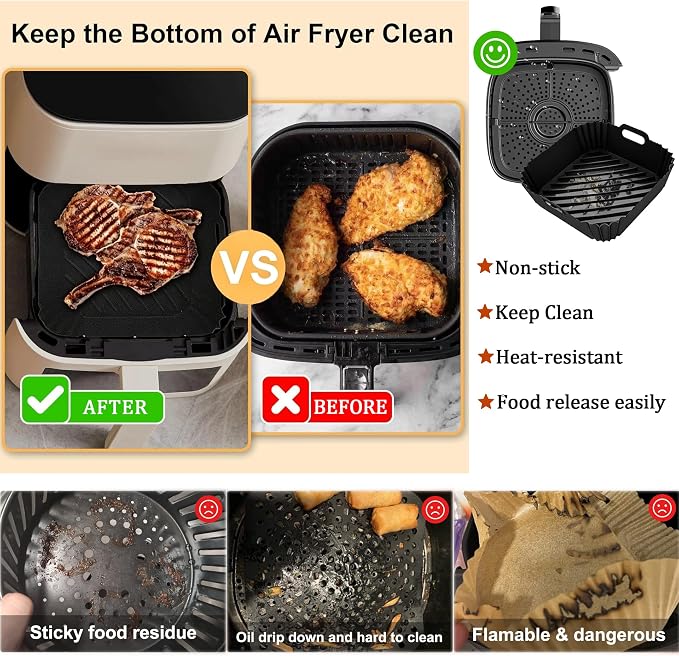 2Pcs Silicone Air Fryer Liners Reusable Square Thickened Airfryer Basket - Image 3