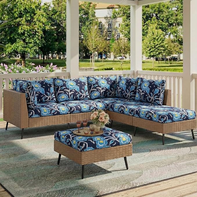 hyha Printed Couch Cushion Covers, Floral Sofa Covers Washable for 3 Cushion Couch, Stretch Pattern Outdoor Cushion Covers for Patio Furniture with Elastic Bottom(Large, Bluebell)