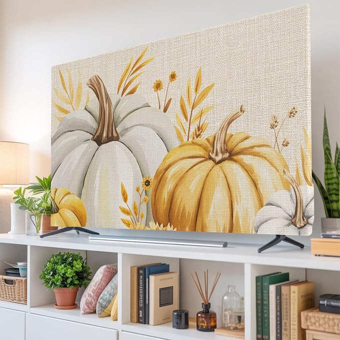 Thanksgiving Yellow Pumpkin Indoor TV Cover, Elastic TV Screen Protector Autumn by Unknown