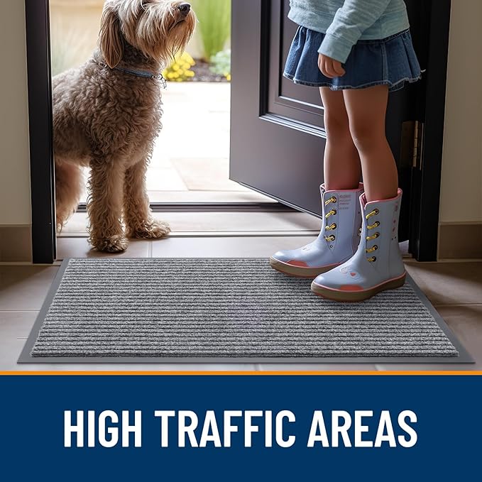 OLANLY Front Door Mat Indoor Outdoor Entrance, Waterproof Heavy Duty Doormat, Fade Resistant, Low Profile, Easy Clean Patio Porch Welcome Floor Mats for Entry, 47x23, Light Gray